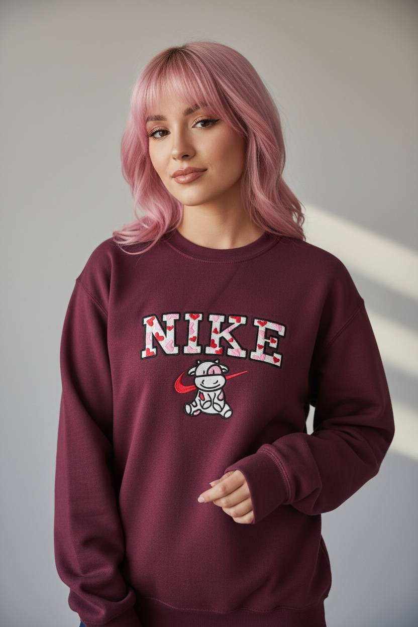 Nike Heart Cow Logo Embroidered Design Crew Neck Sweatshirt