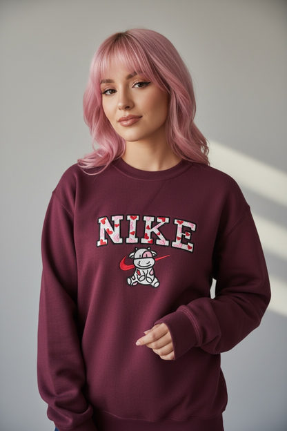 Nike Heart Cow Logo Embroidered Design Crew Neck Sweatshirt