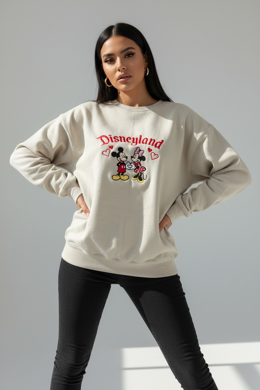 Embroidered DisneyLand Characters Sweatshirt Crew Neck Design