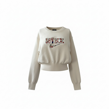 Strawberry Shortcake Nike Logo Embroidered Design Cropped Sweater Crewneck