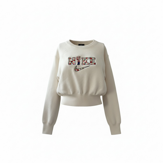Strawberry Shortcake Nike Logo Embroidered Design Cropped Sweater Crewneck