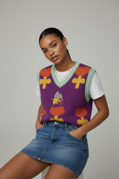 Max & Ruby Embroidered Floral Knit Vest