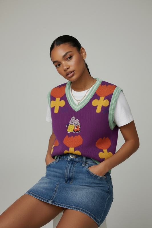 Max & Ruby Embroidered Floral Knit Vest