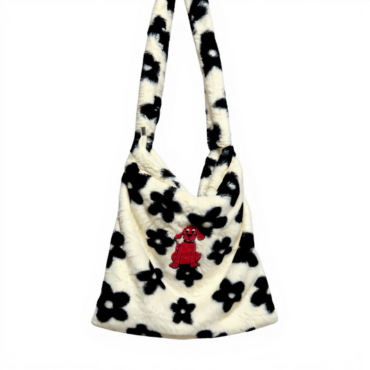 Clifford The Big Red Dog Embroidered Black&White Floral Bag
