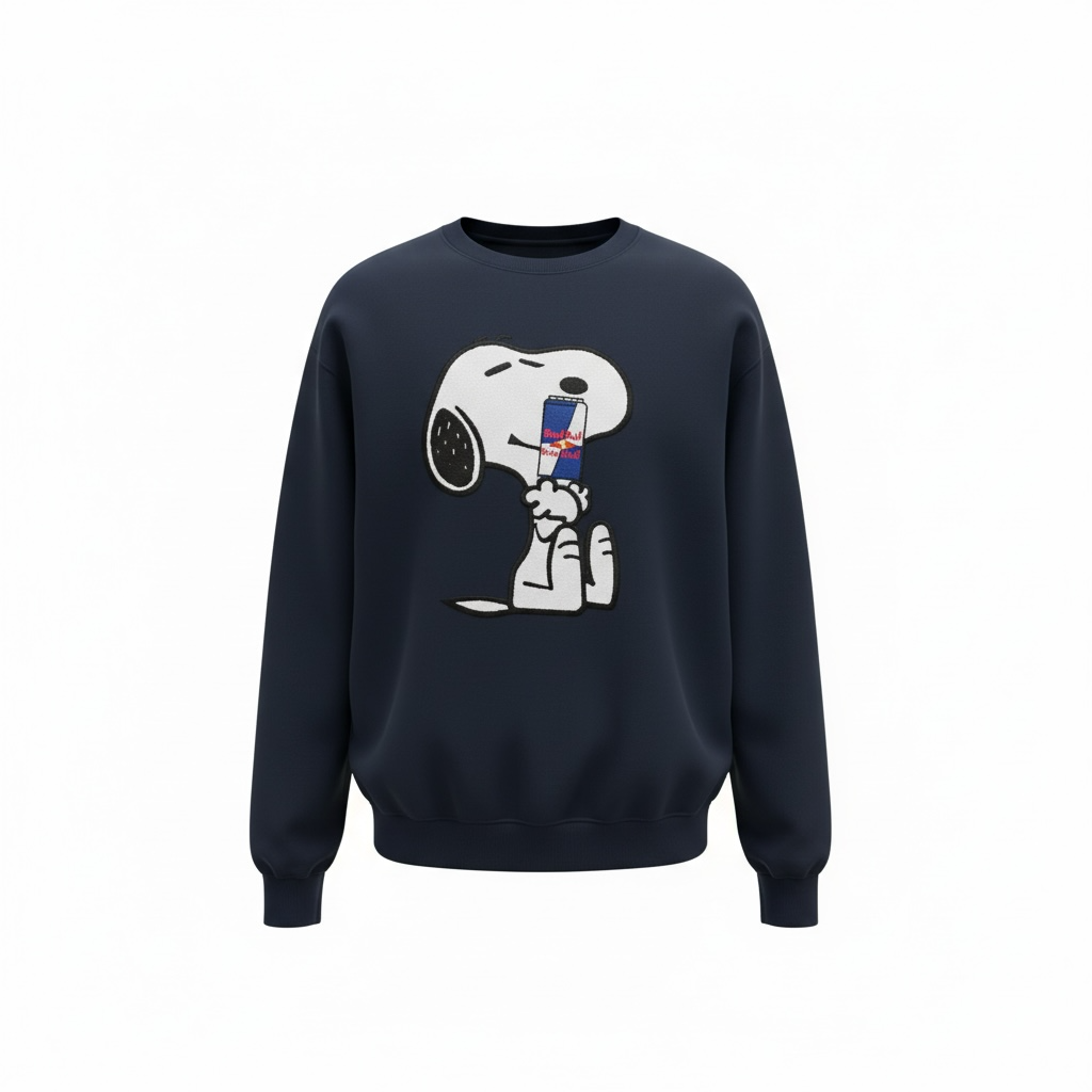 Embroidered Snoopy Red Bull Crew Neck Sweatshirt